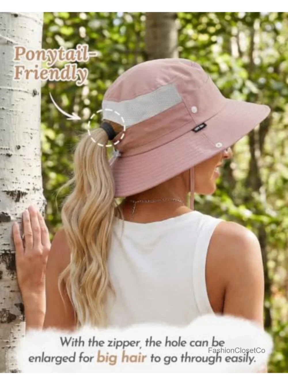 2-in-1 UPF 50+ Bucket Sun Hat with Ponytail Hole, Packable Hiking Visor